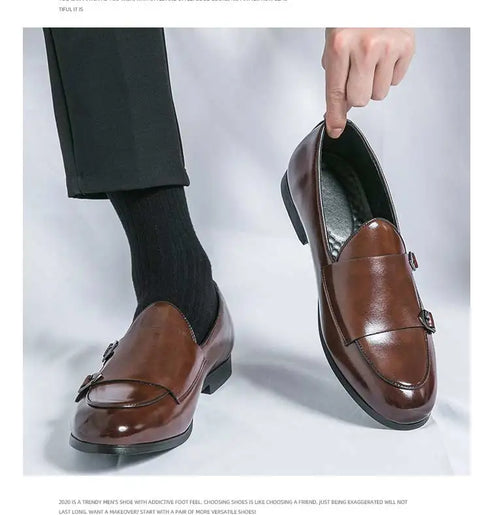 Men's Leather Formal Monk Shoes for Business Office and Wedding Events